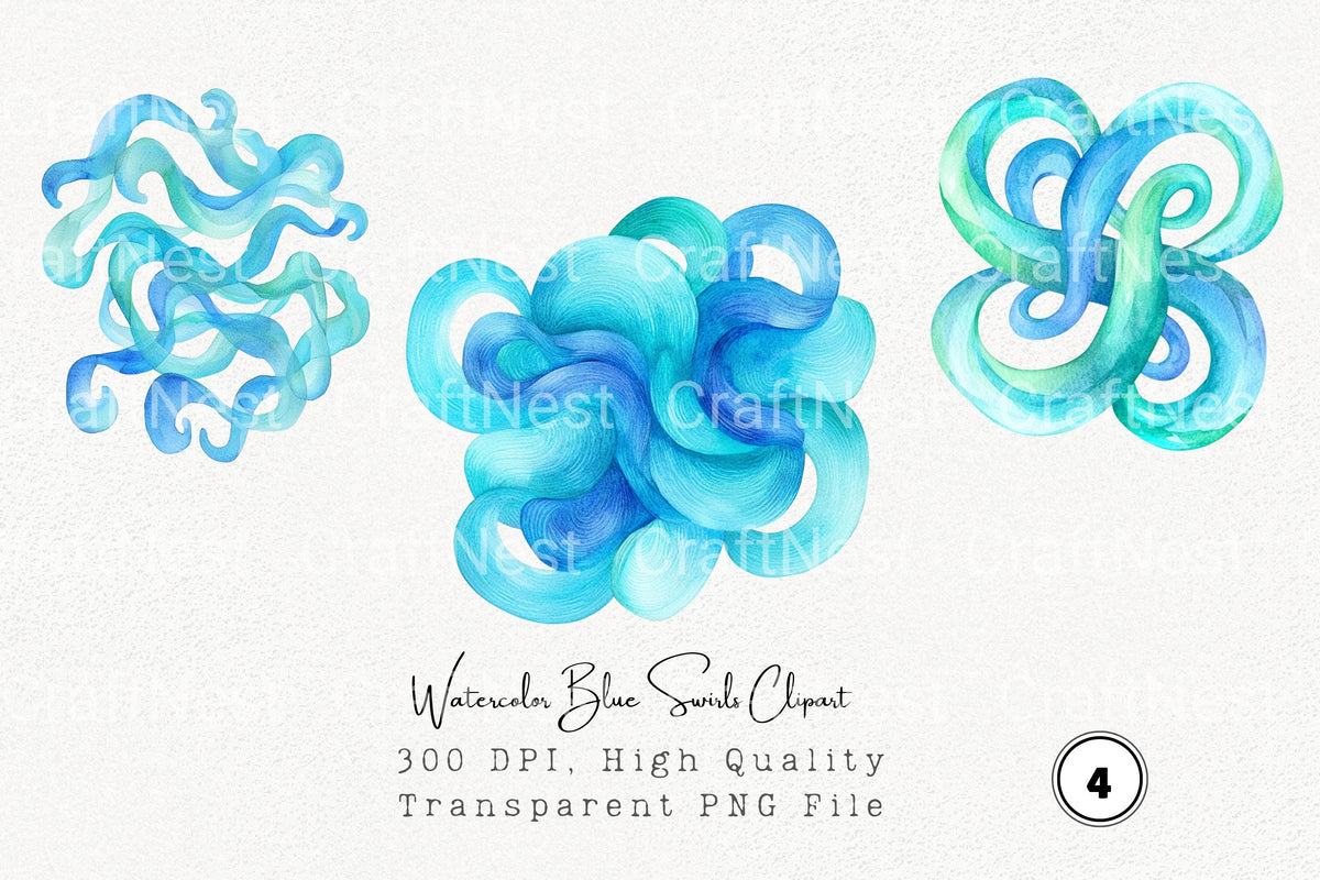 Blue Swirls Clipart Bundle