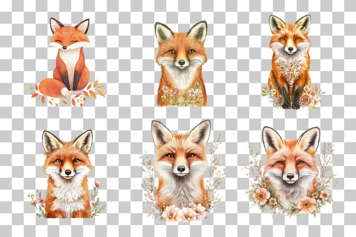 Folk Art Floral Fox Clipart Bundle - CraftNest - Digital Crafting and Art