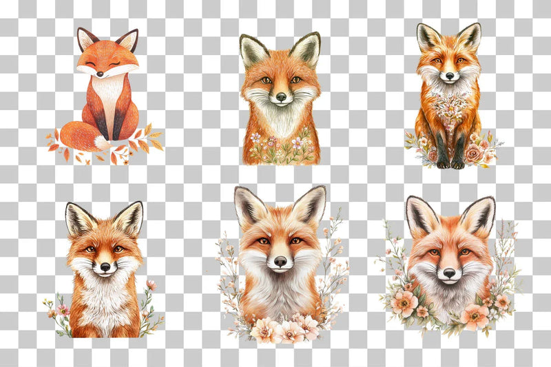 Folk Art Floral Fox Clipart Bundle - CraftNest - Digital Crafting and Art