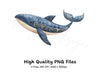 Decorative Blue Whale Clipart Bundle