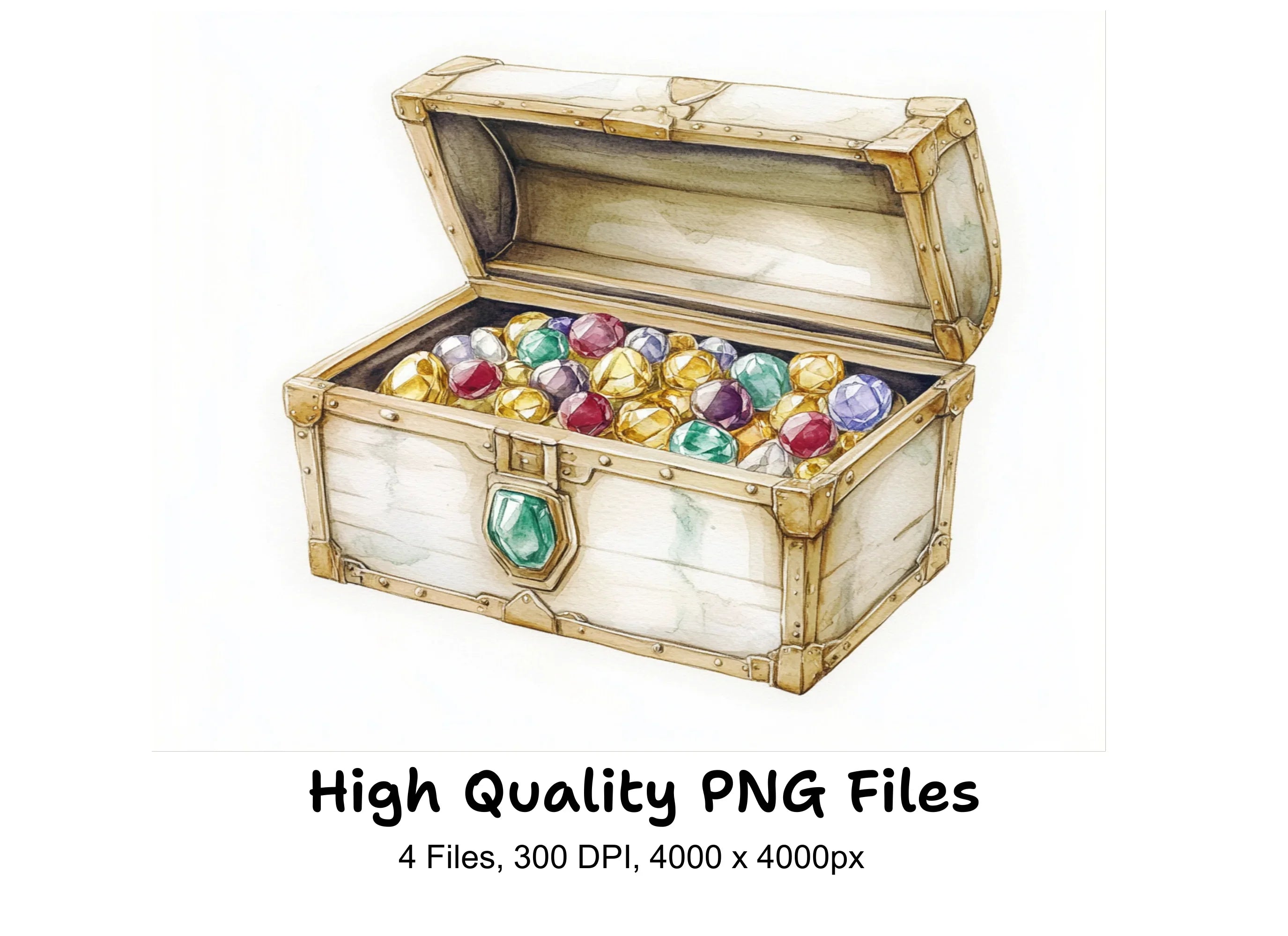 Vintage Treasure Chests with Jewels Clipart Bundle
