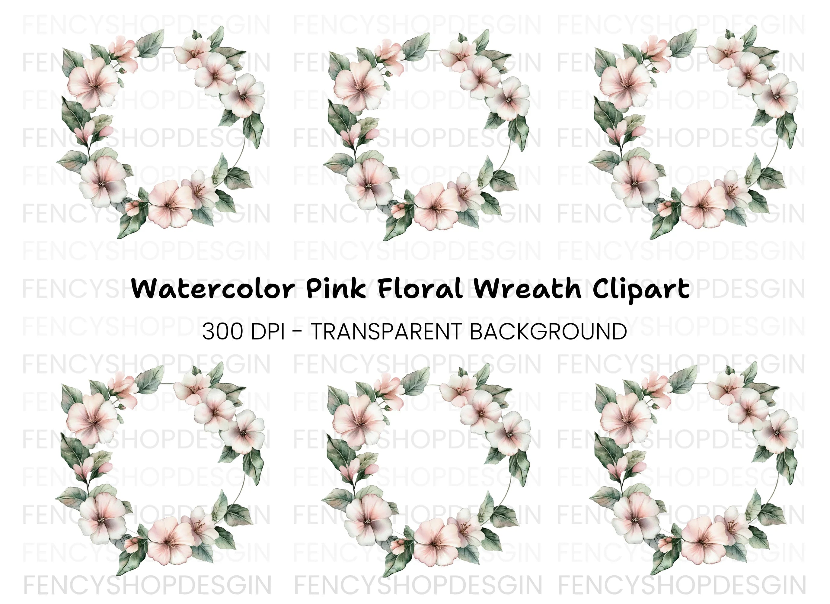 Blush Pink Floral Wreath Clipart Bundle