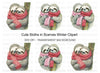 Cute Sloth Couple in Winter Scarves Clipart Bundle