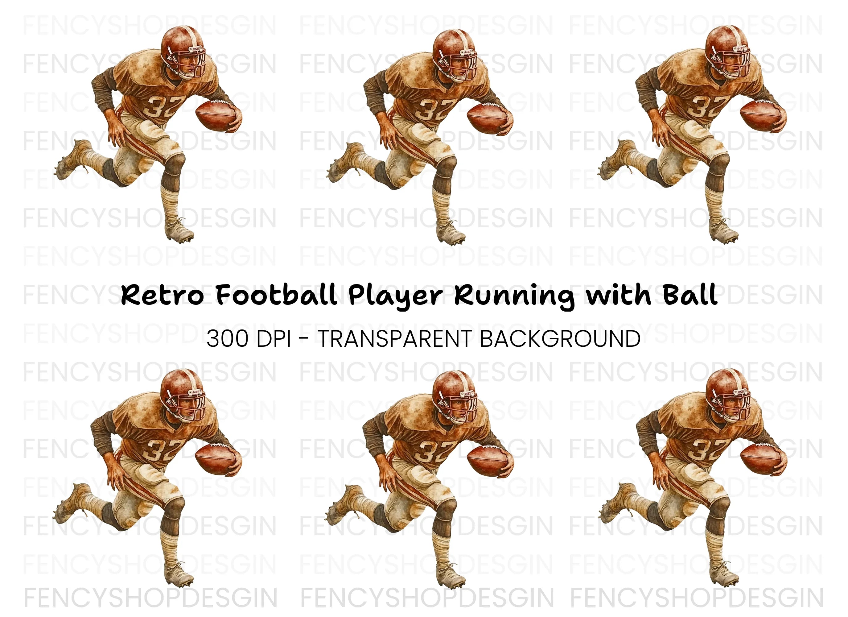 Retro Football Running Back Clipart Bundle
