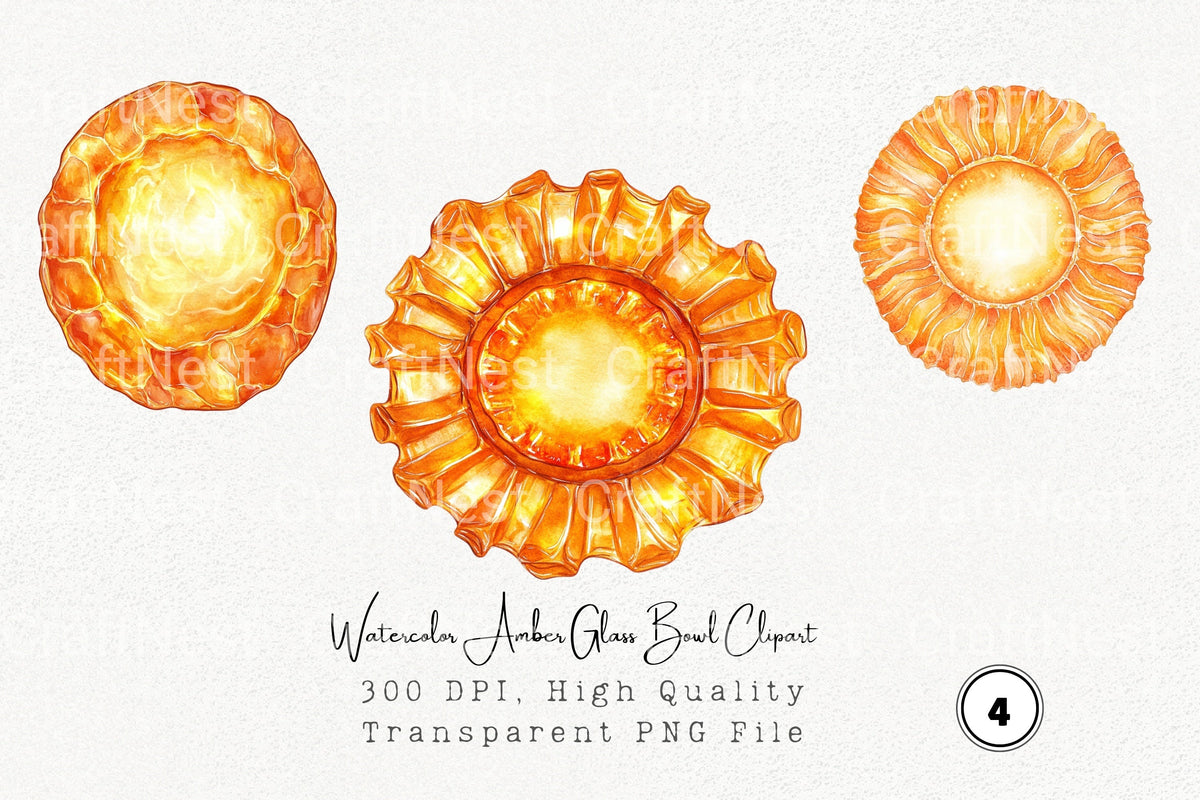 Amber Glass Bowl Clipart Bundle