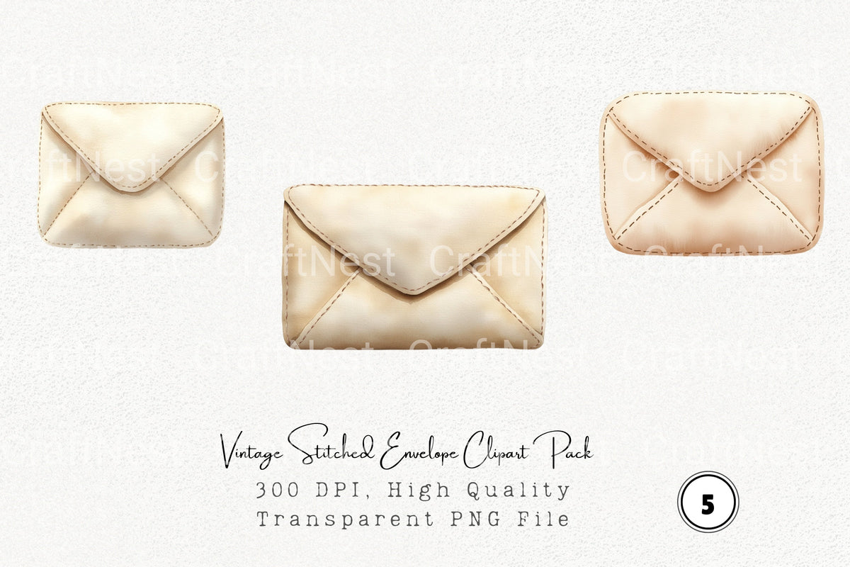 Vintage Stitched Envelope Clipart Bundle