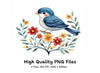 Cute Blue Birds with Spring Flowers Clipart Bundle