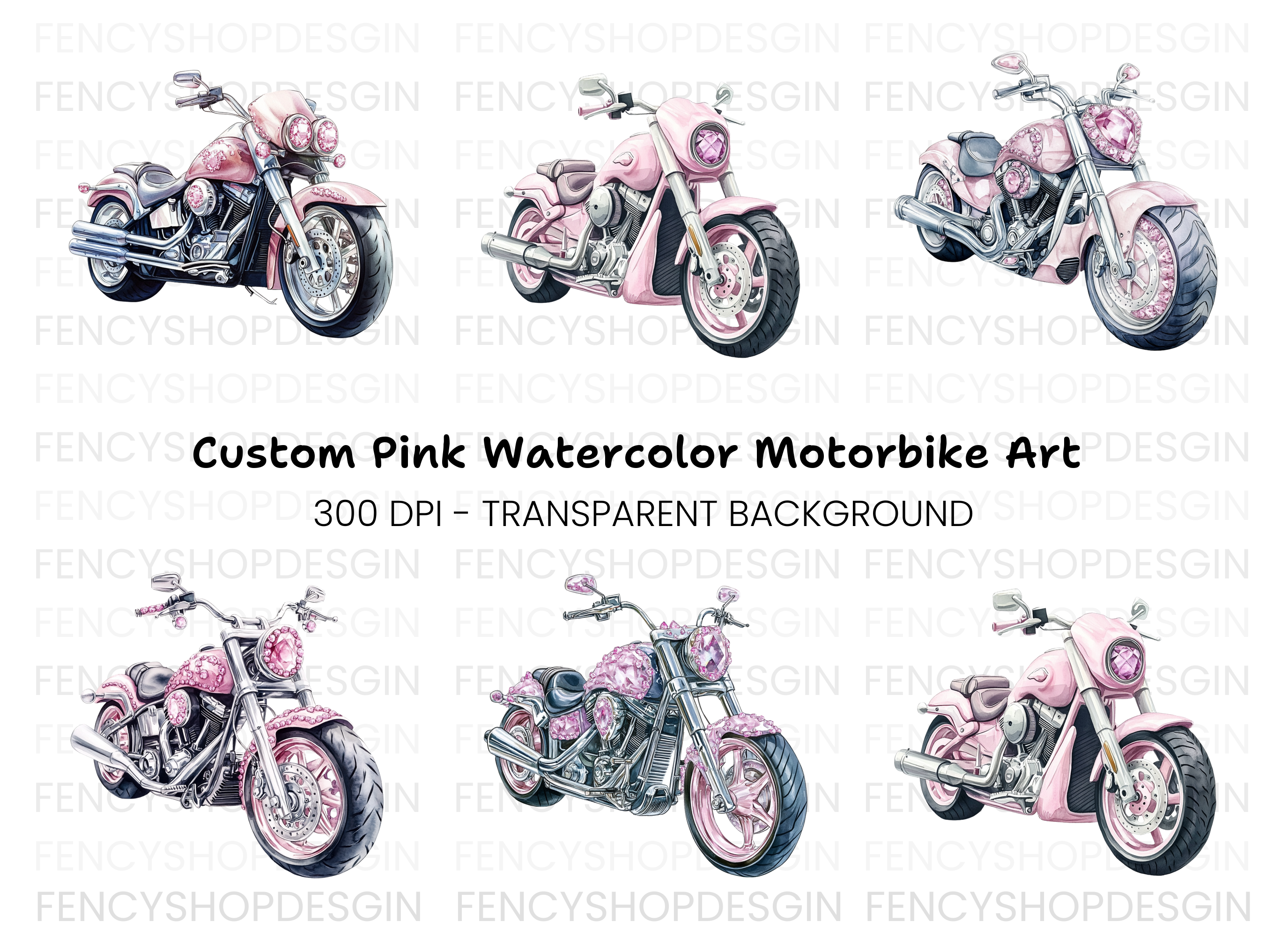 Pink Gemstone Motorcycle Clipart Bundle