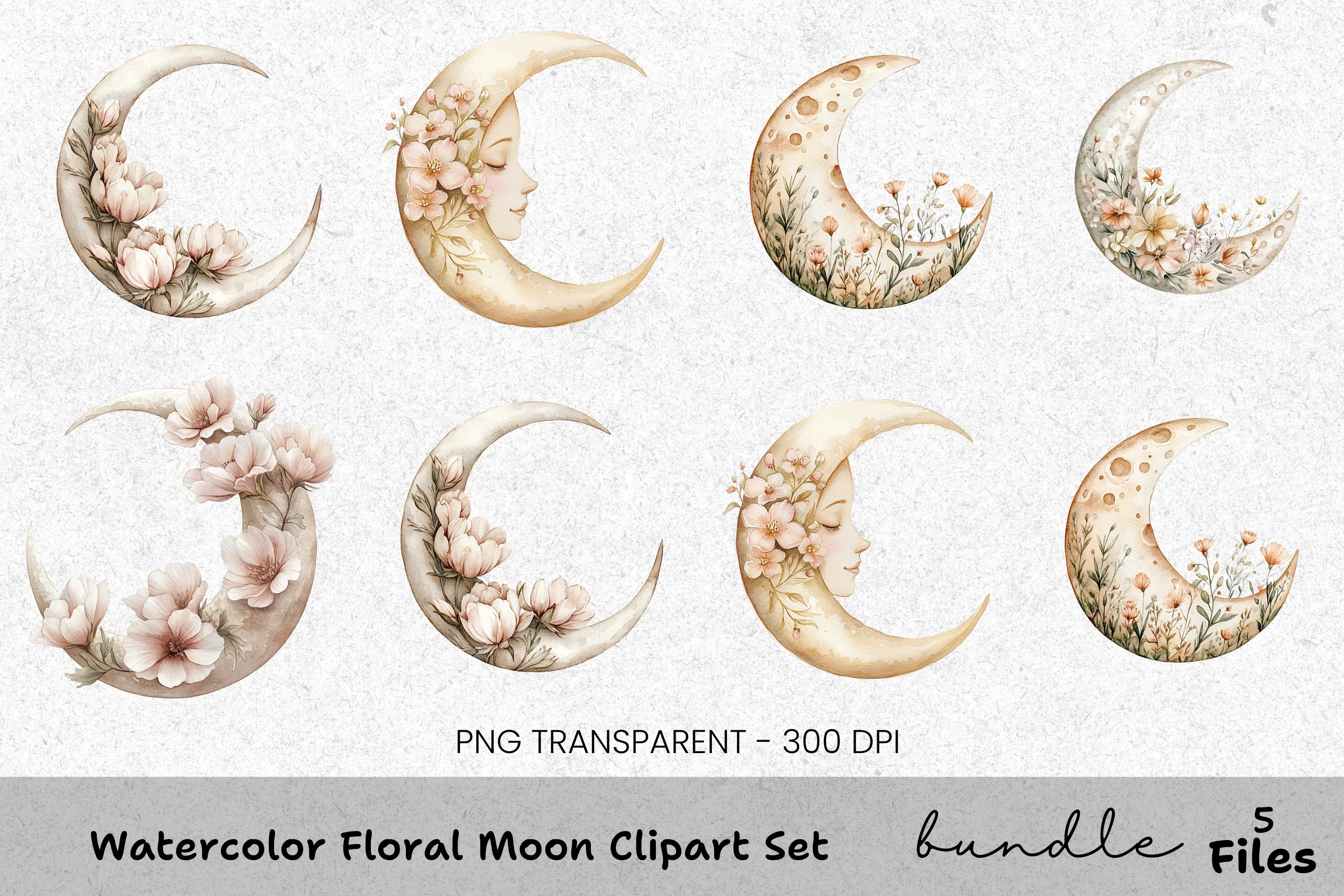 Floral Moon Clipart Bundle