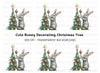 Gray Rabbit Holiday Tree Decorating Clipart Bundle