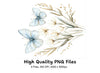 Blue Butterfly Floral Clipart Bundle