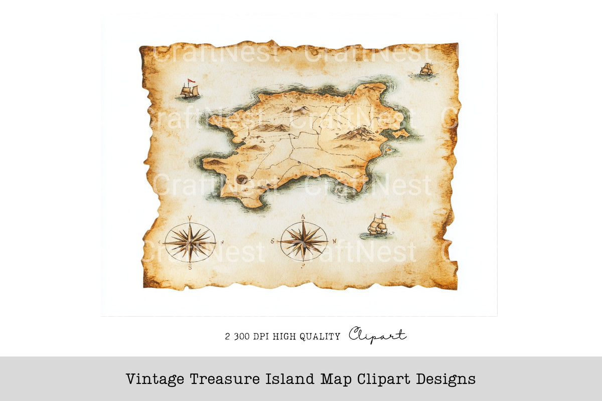 Vintage Treasure Island Map Designs Clipart Bundle