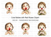 Cute Babies with Red Roses Clipart Bundle