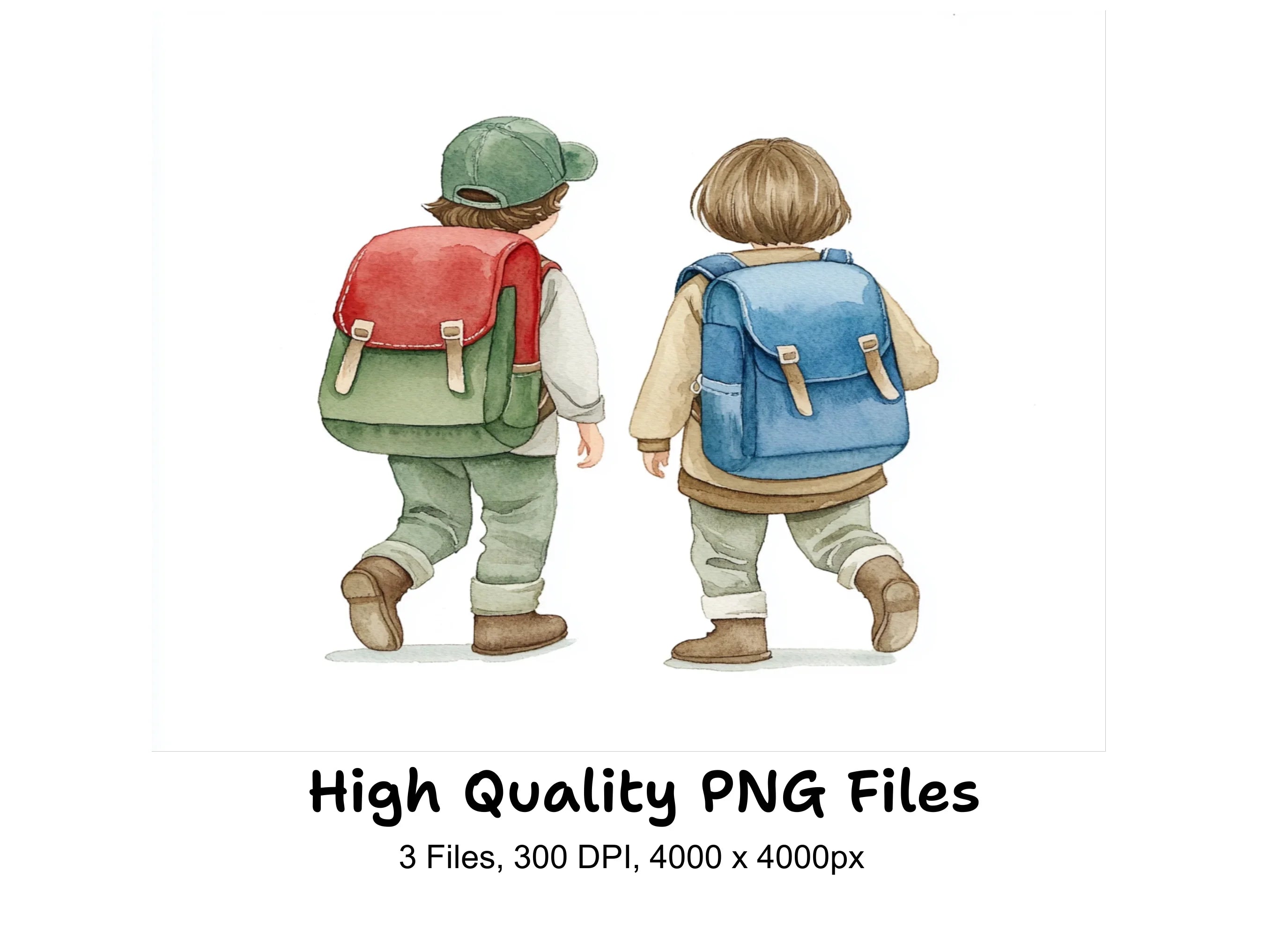 Children Walking with Backpacks Clipart Bundle