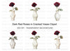 Dark Red Roses in Cracked Vases Clipart Bundle