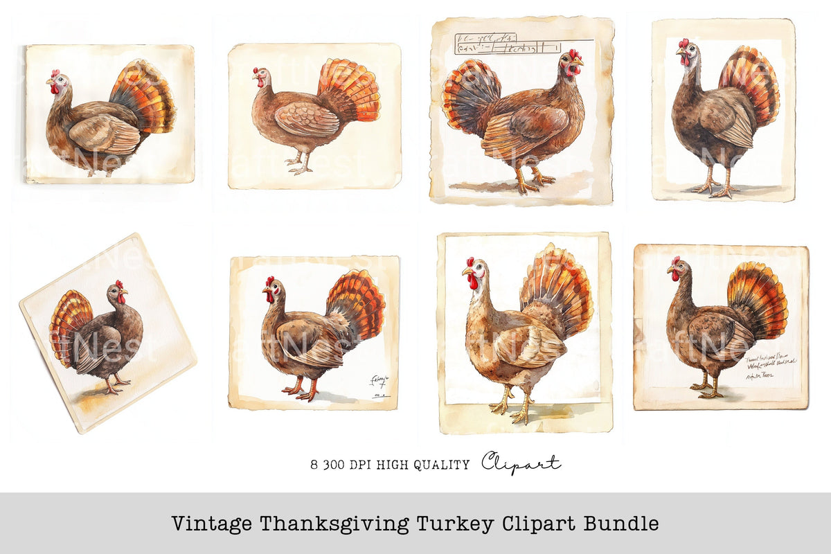 Vintage Thanksgiving Turkey Clipart Bundle