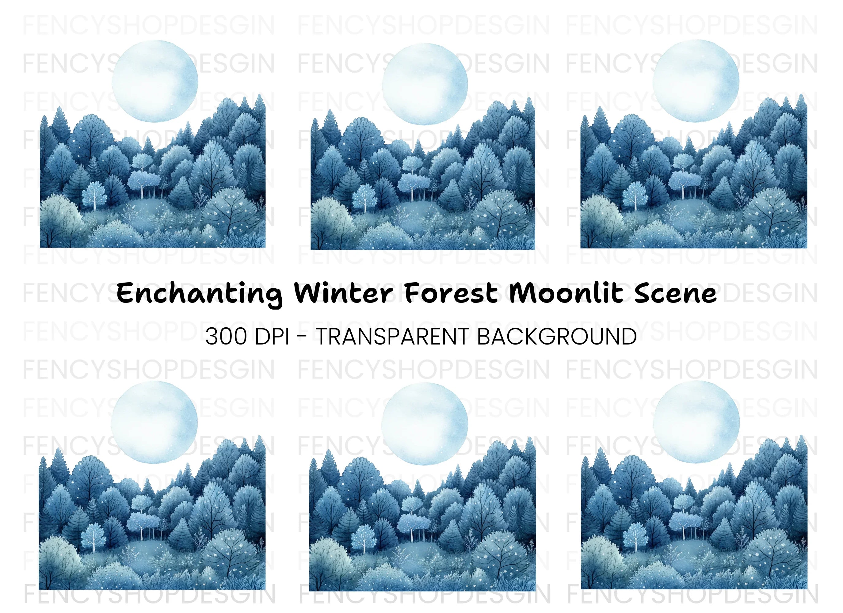 Winter Forest Moon Clipart Bundle