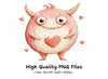 Cute Pink Monster with Heart Clipart Bundle