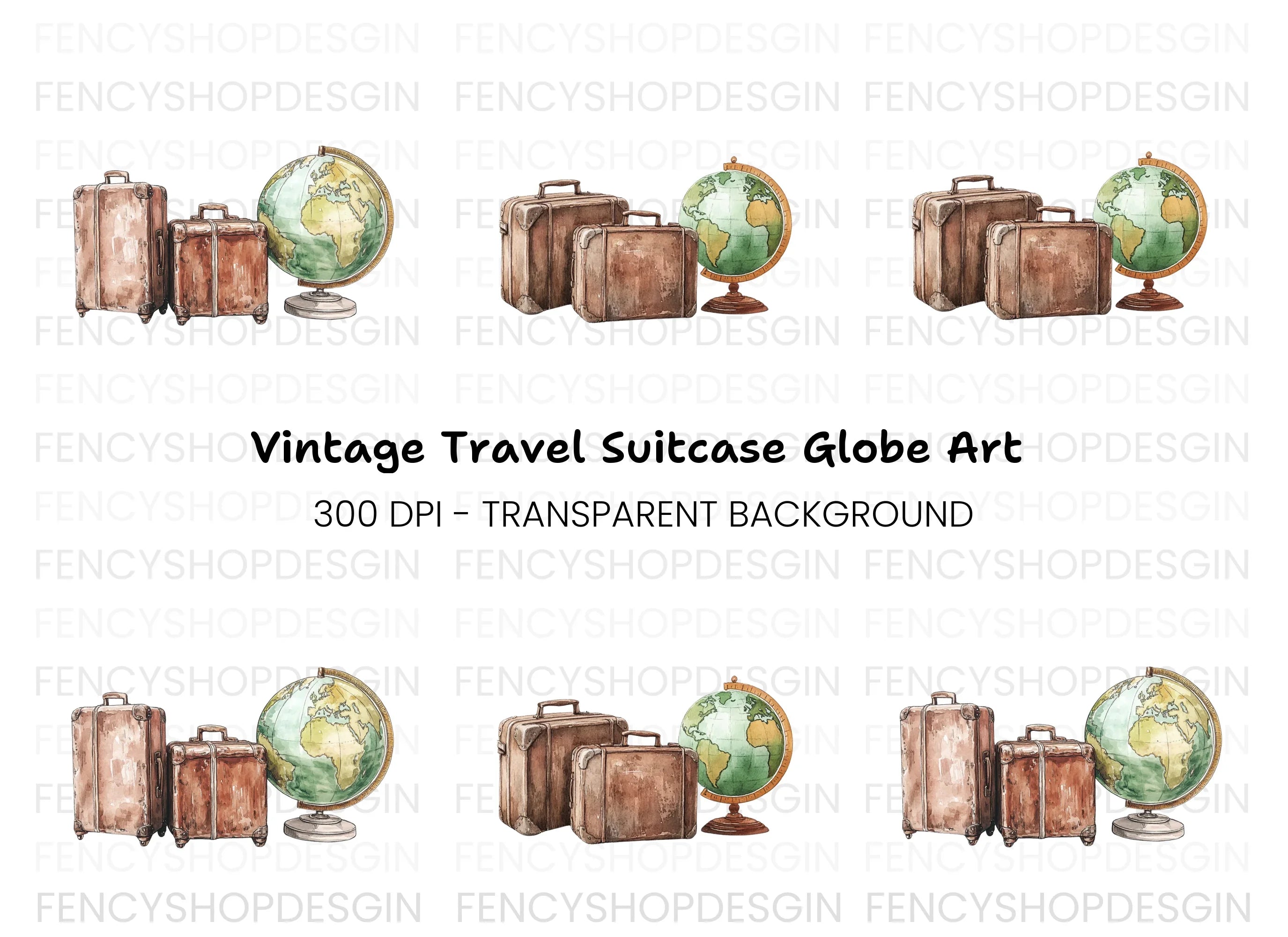 Vintage Travel Globes Clipart Bundle