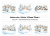 Snowy Winter Village Landscape Clipart Bundle