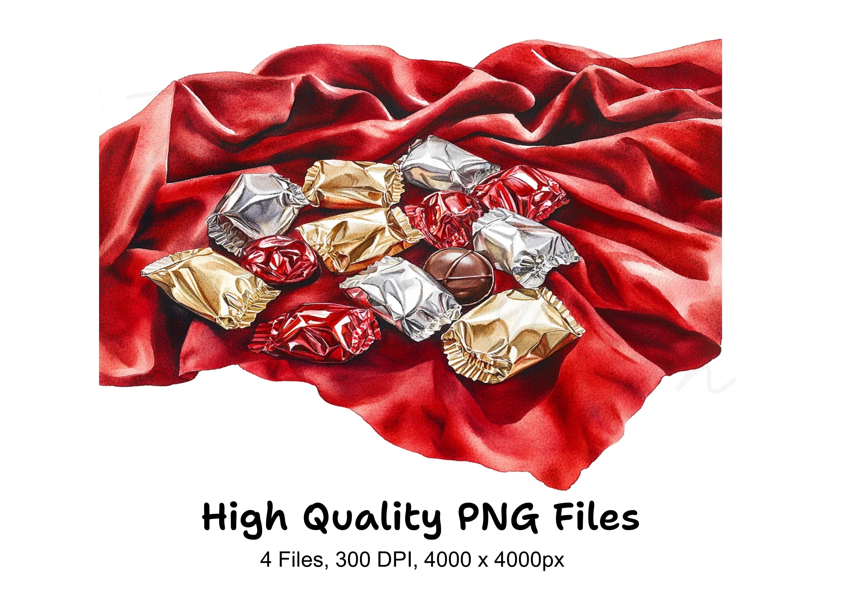 Assorted Chocolates on Red Fabric Clipart Bundle