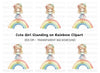 Adorable Girl Standing on Rainbow Clipart Bundle