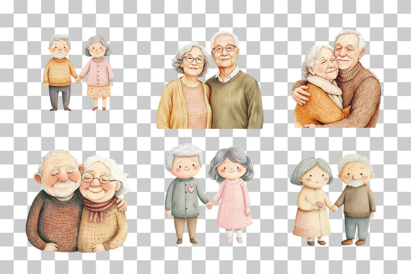 Elderly Couple in Love Clipart Bundle - CraftNest - Digital Crafting and Art