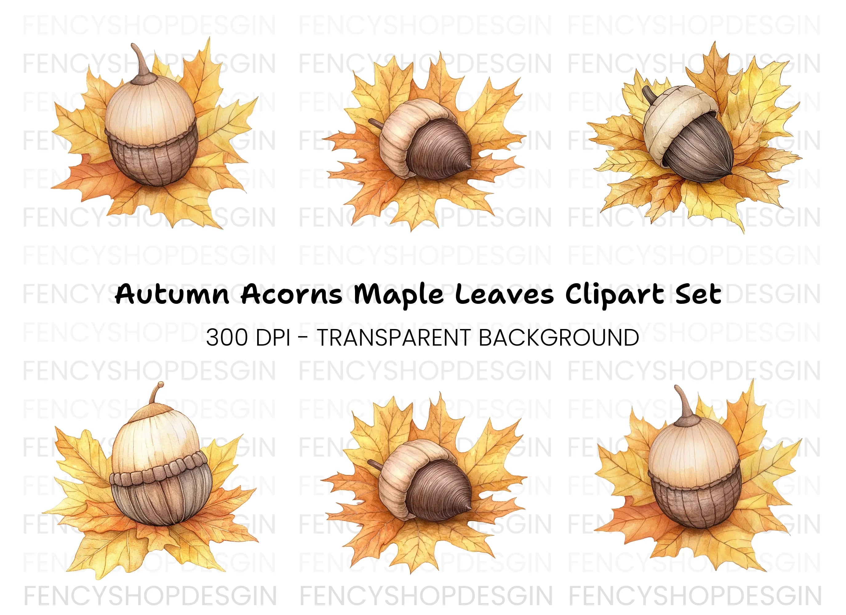 Autumn Acorns and Maple Leaves Clipart Bundle