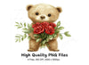 Sweet Teddy Bears with Rose Bouquets Clipart Bundle