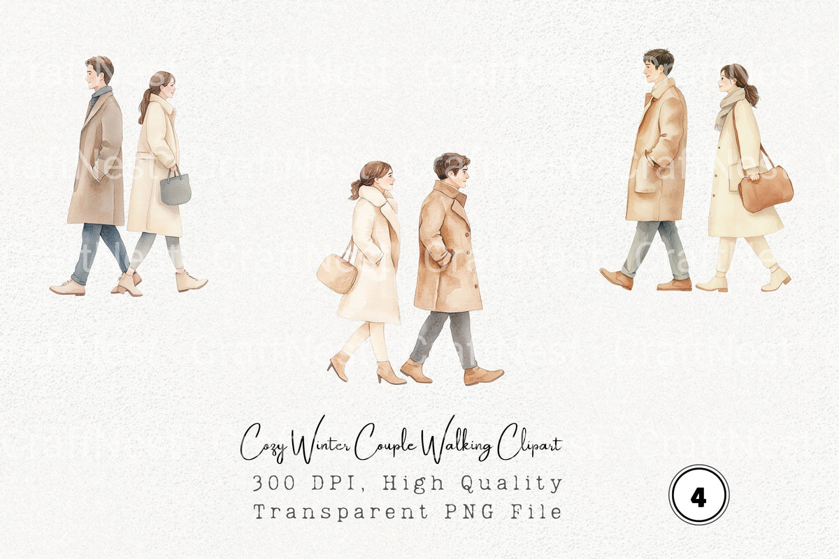 Cozy Winter Couple Walking Clipart Bundle