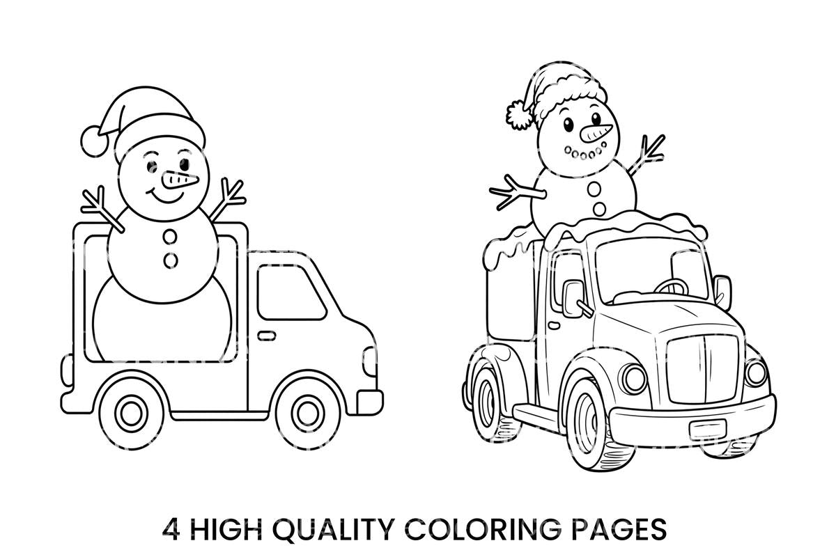 Snowman on Truck Winter Scene Coloring Books