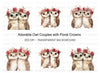 Cute Owl Couples with Flower Crowns Clipart Bundle