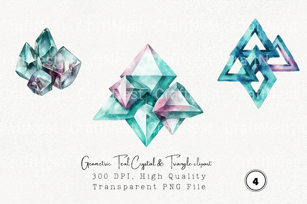 Geometric Teal Crystal Triangle Clipart Bundle
