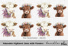 Adorable Highland Cows with Flowers Clipart Bundle