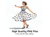 Retro 50s Polka Dot Dress Woman Clipart Bundle