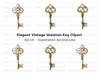 Elegant Vintage Skeleton Key Clipart Bundle