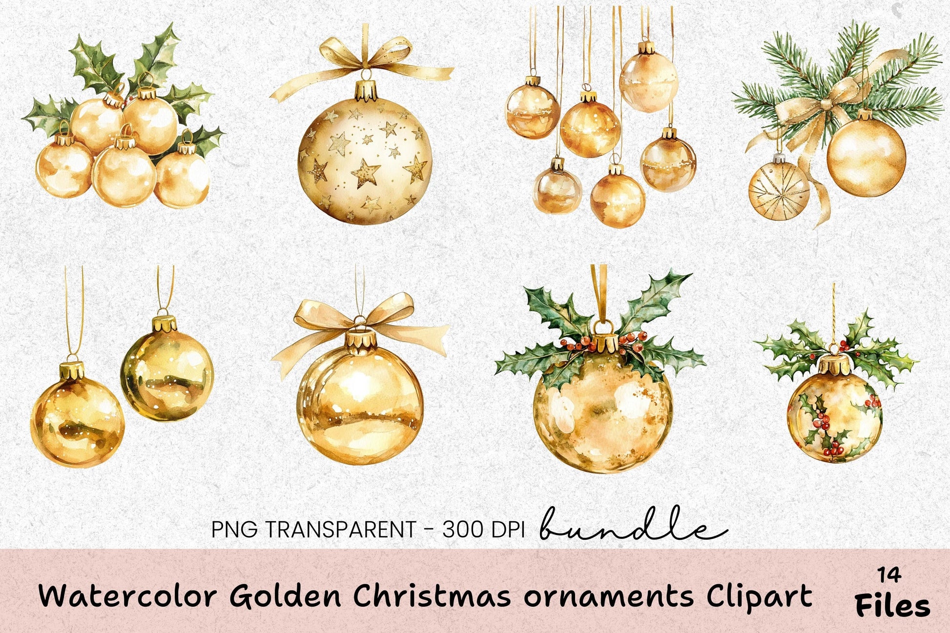 Golden Christmas Ornaments Clipart Bundle - CraftNest - Digital Crafting and Art