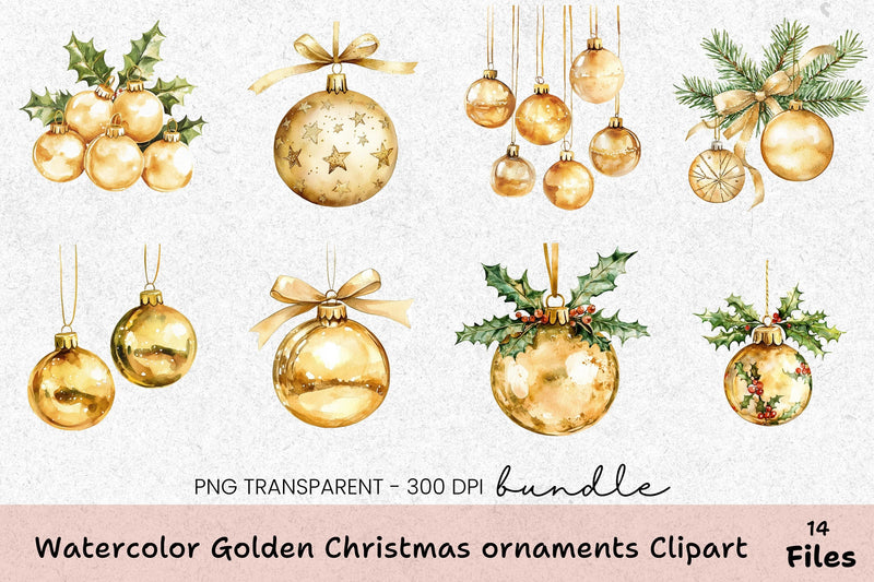 Golden Christmas Ornaments Clipart Bundle - CraftNest - Digital Crafting and Art