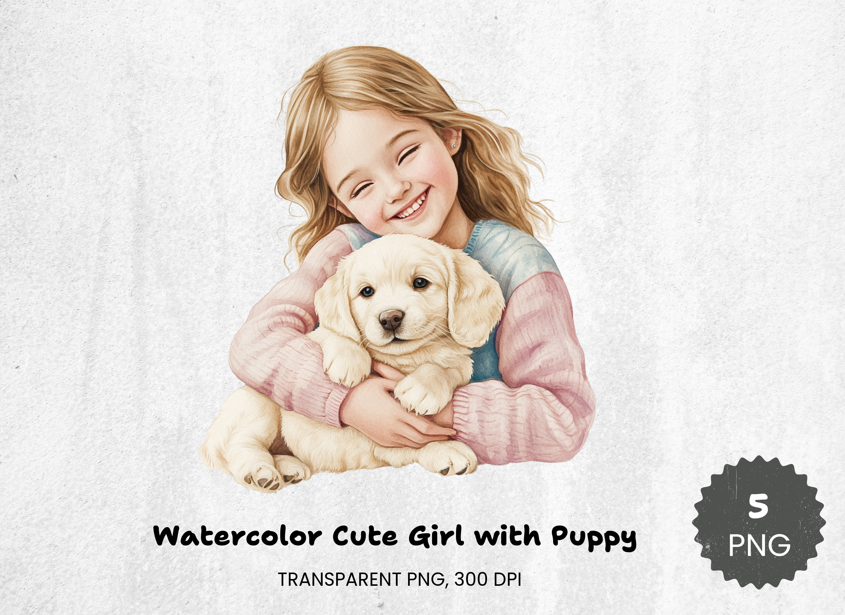 Cute Girl with Puppy Clipart Bundle