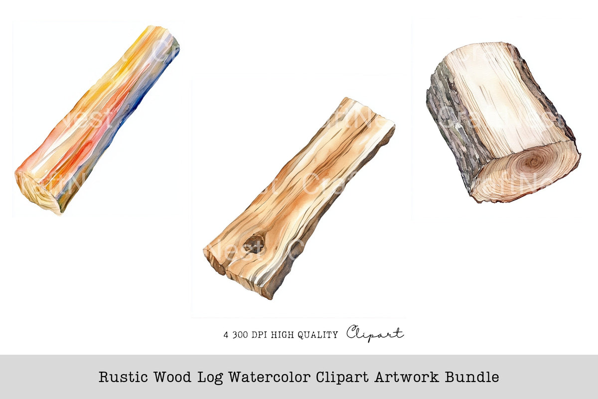 Rustic Wood Watercolor Clipart Artwork Log Book