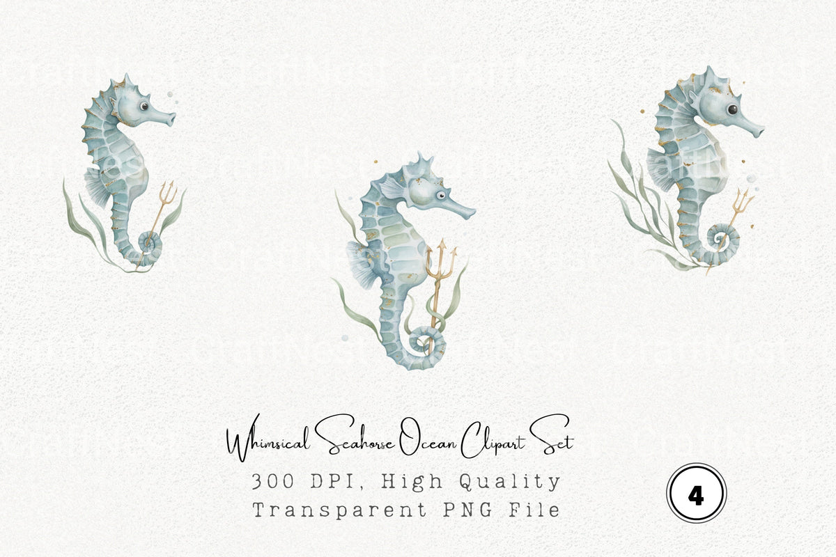 Whimsical Seahorse Ocean Clipart Bundle