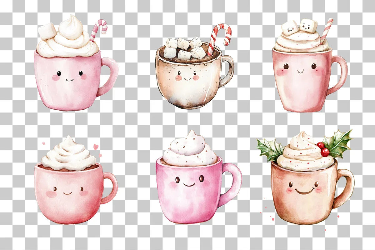 Cute Winter Hot Cocoa Mugs Set Wrap Bundle - CraftNest - Digital Crafting and Art