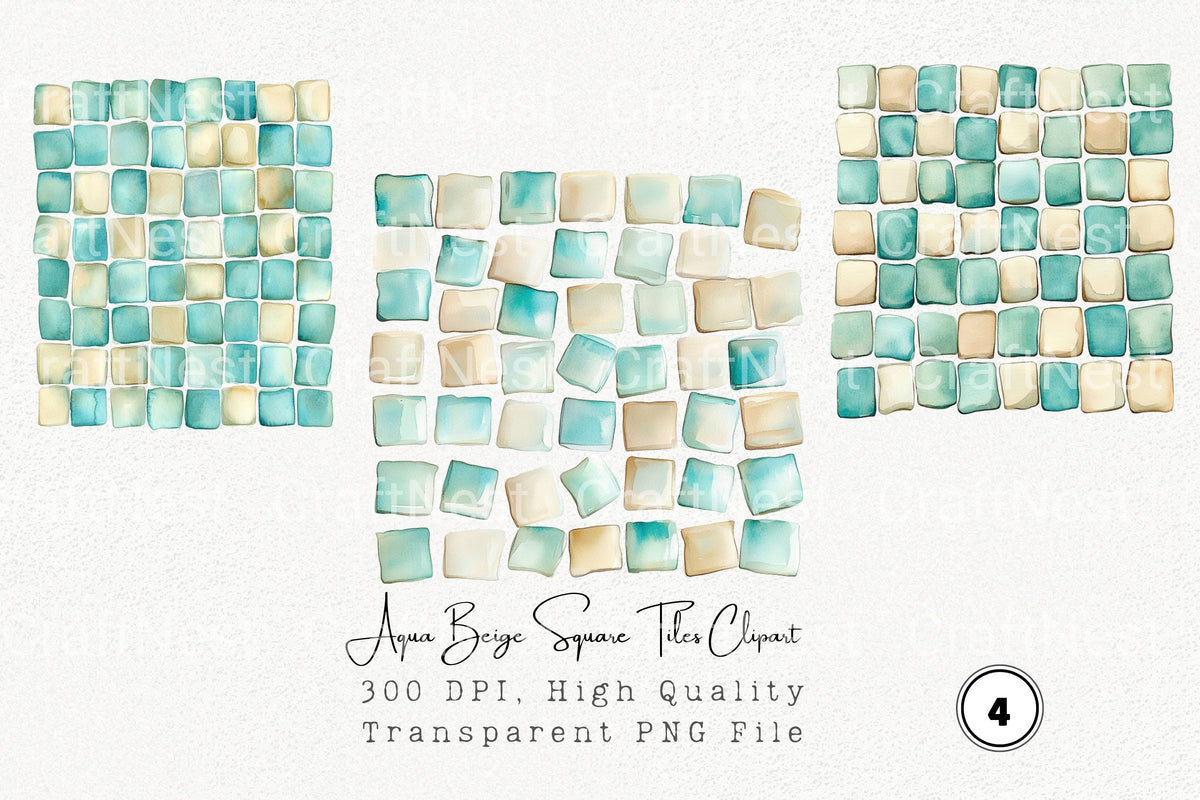 Aqua Beige Square Tiles Clipart Bundle