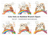 Cute Owl Couple on Rainbow Branch Clipart Bundle