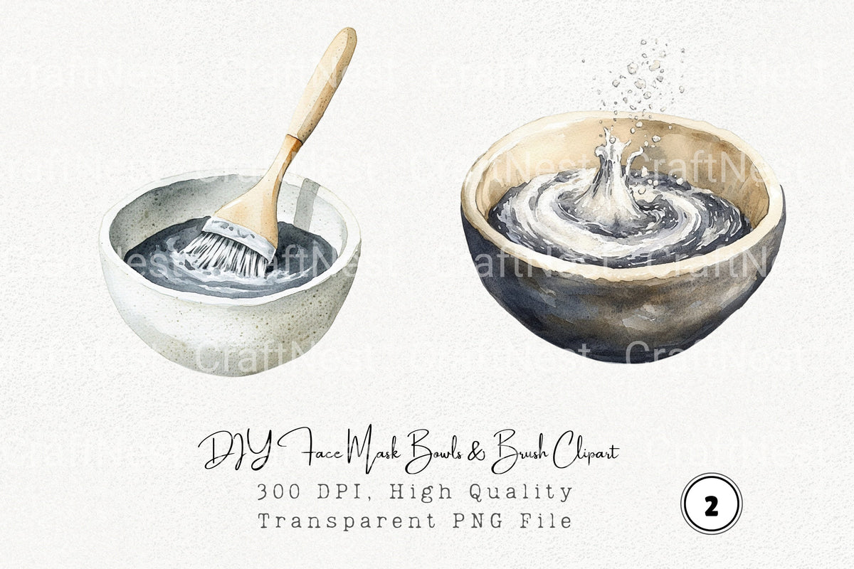 Diy Face Mask Bowls Brush Clipart Bundle