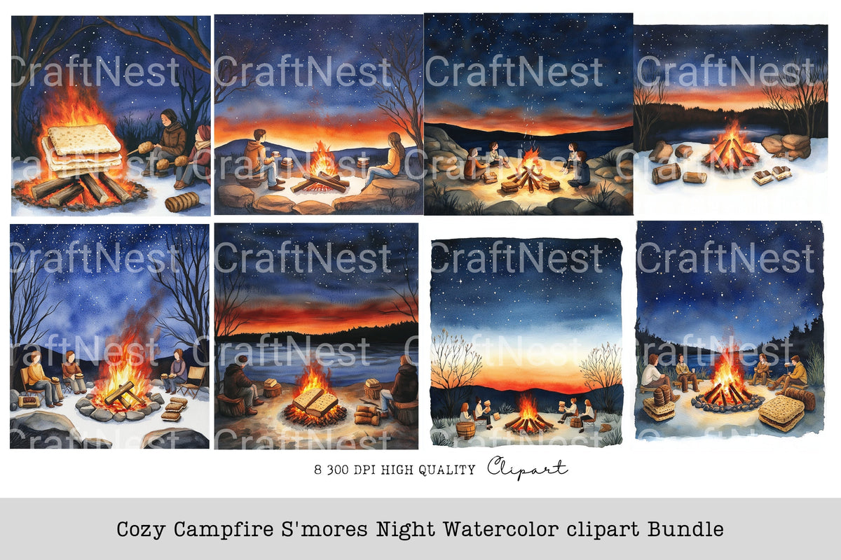 Cozy Campfire Mores Night Clipart Bundle