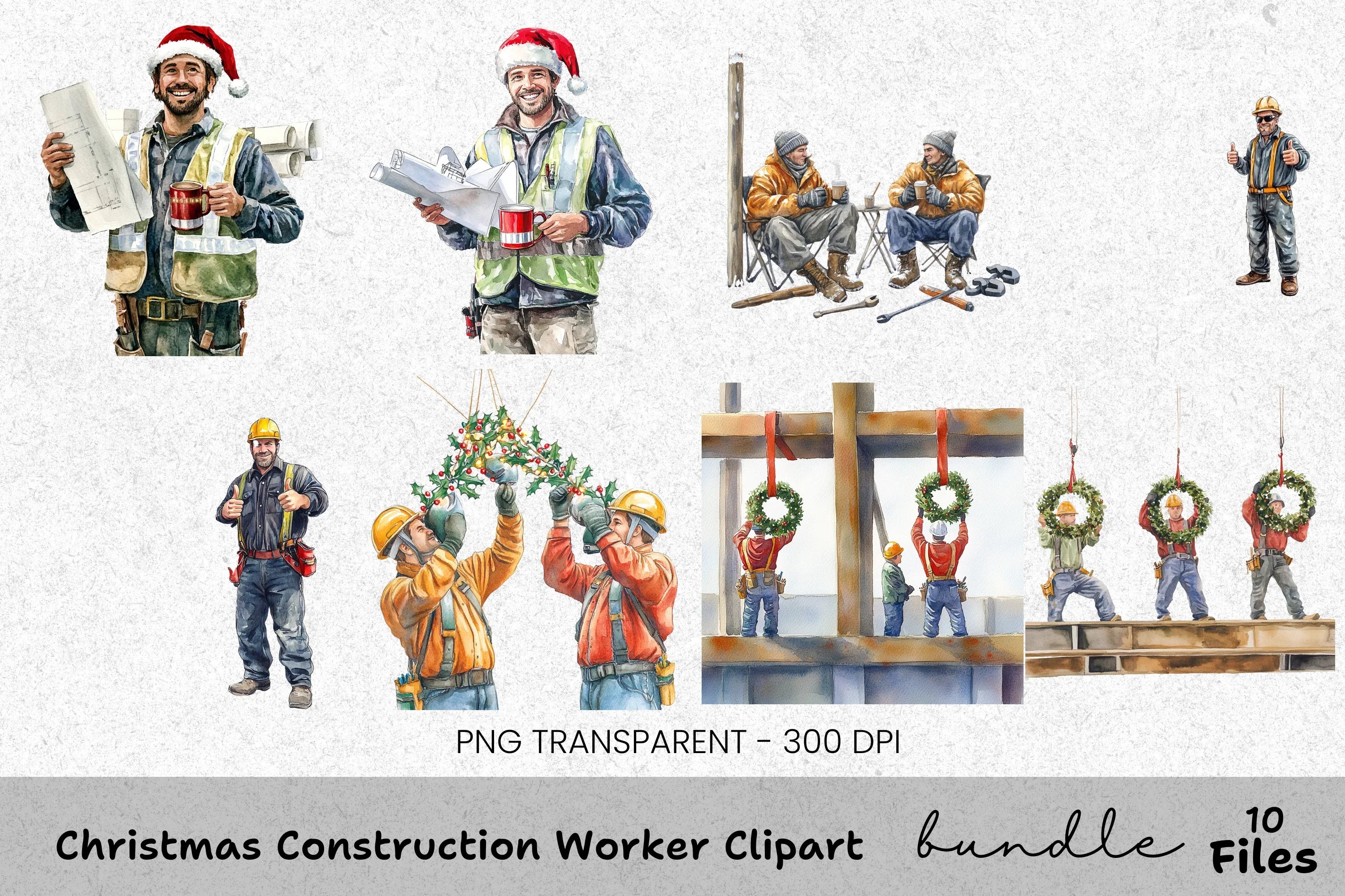 Christmas Construction Worker Clipart Bundle