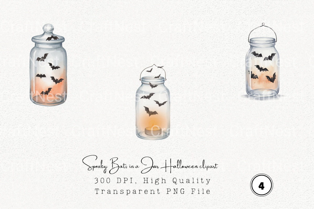 Spooky Bats In Jar Halloween Clipart Bundle