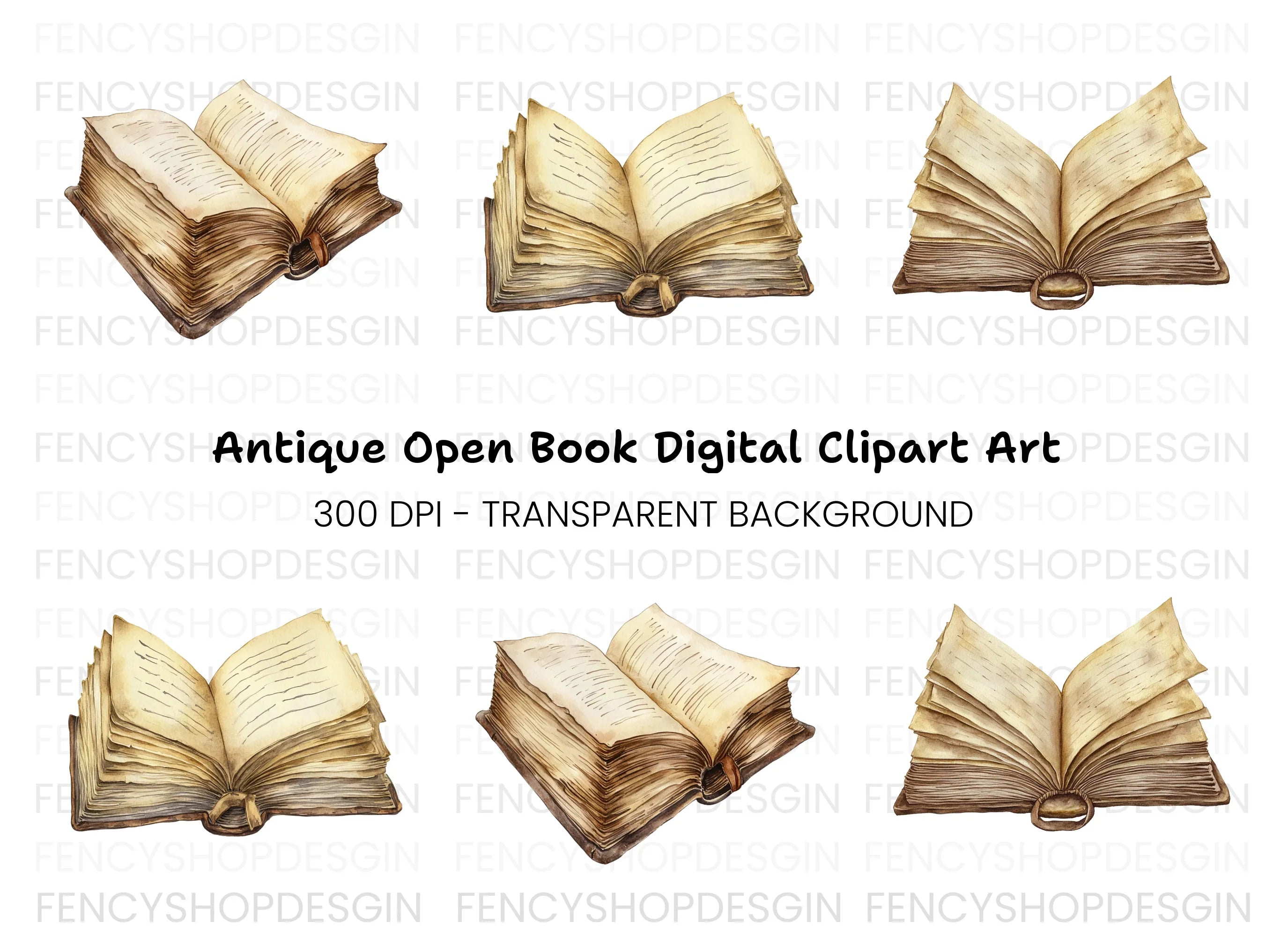 Vintage Open Books Clipart Bundle