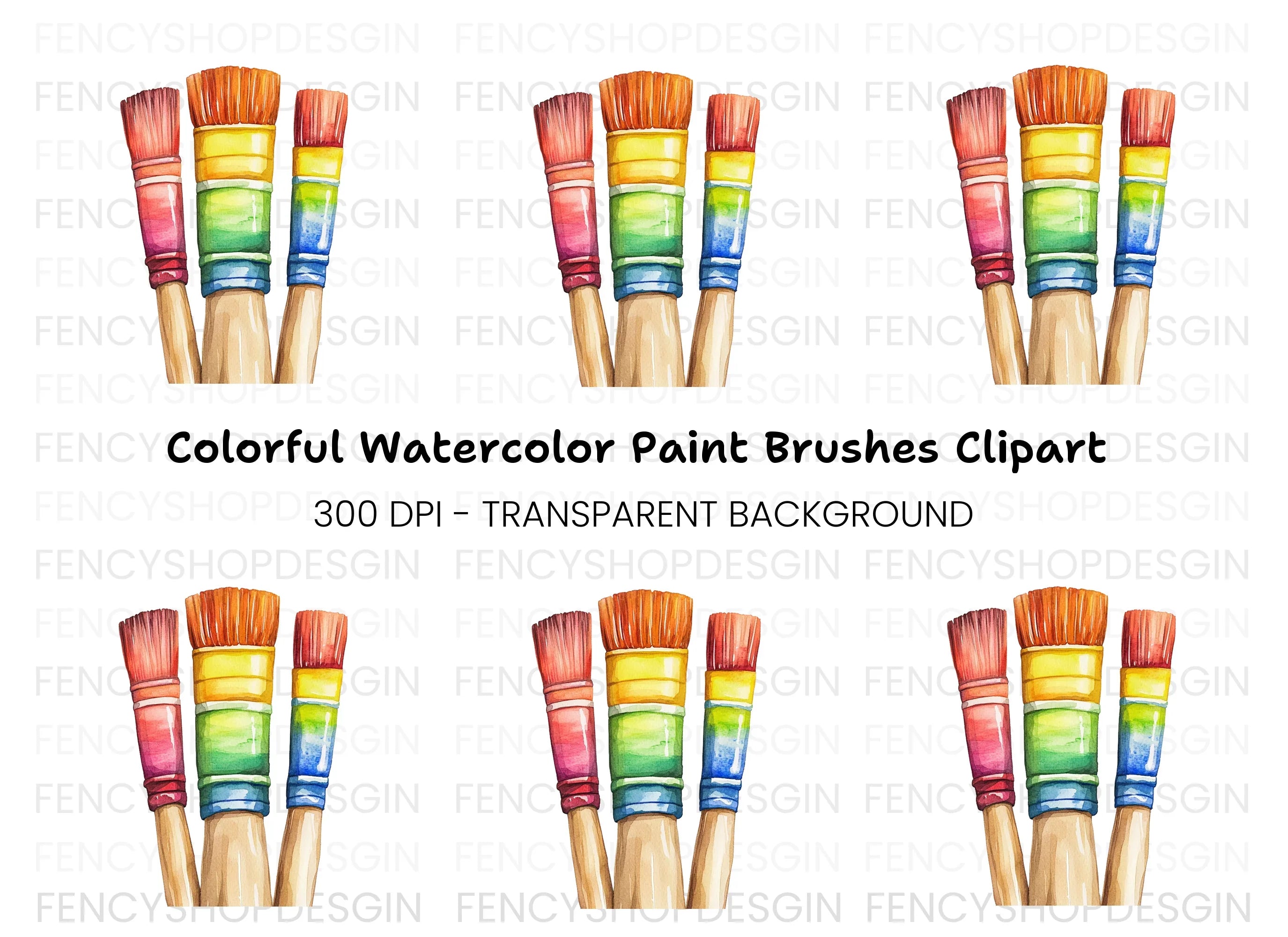 Colorful Paint Brushes Clipart Bundle